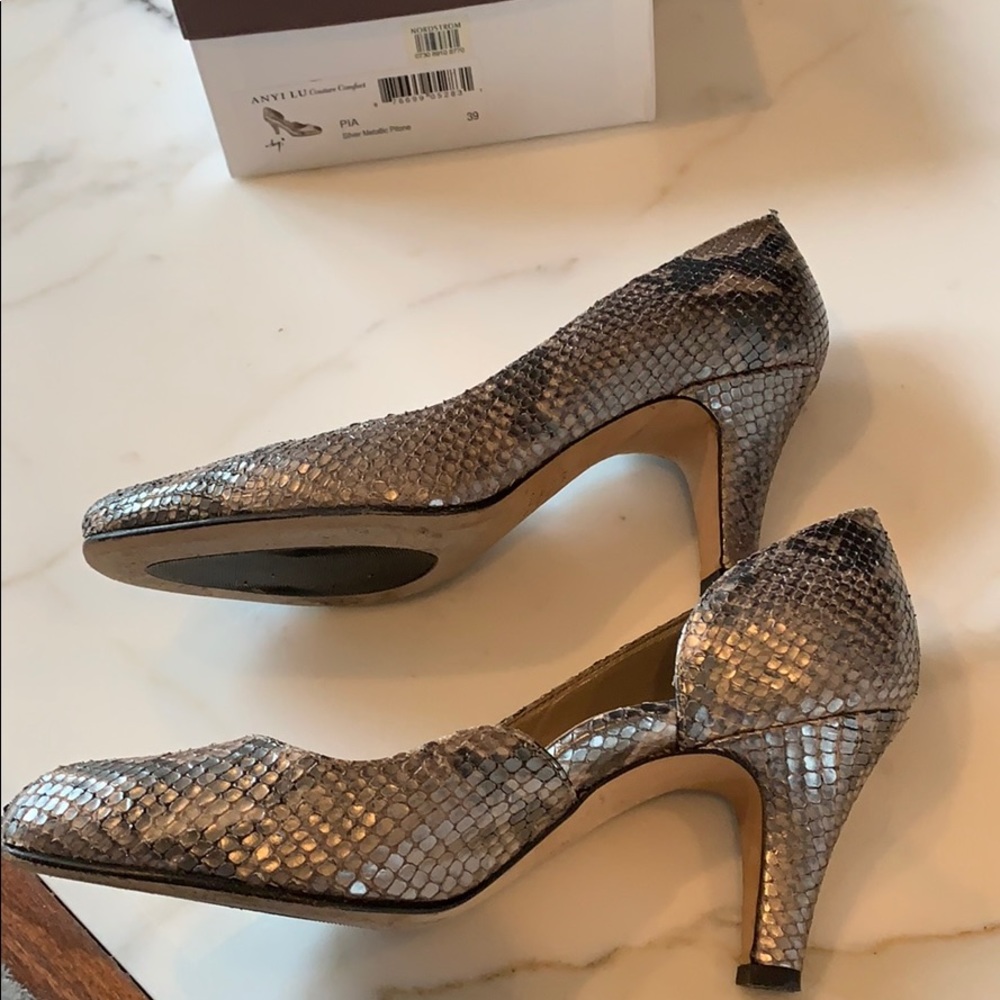 Anyi Lu Silver Python Peep Toe - image 4